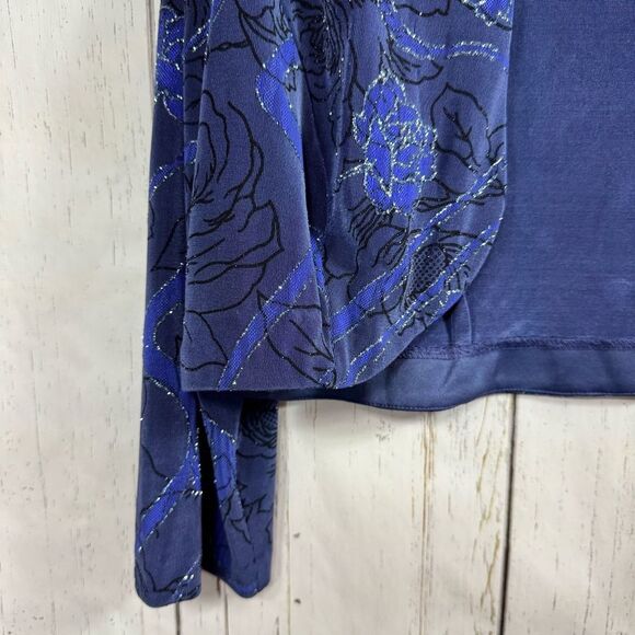 Alex Evenings Blue Floral Metallic Open Front Jacket Size 16 Elegant Formalwear - Picture 6 of 13